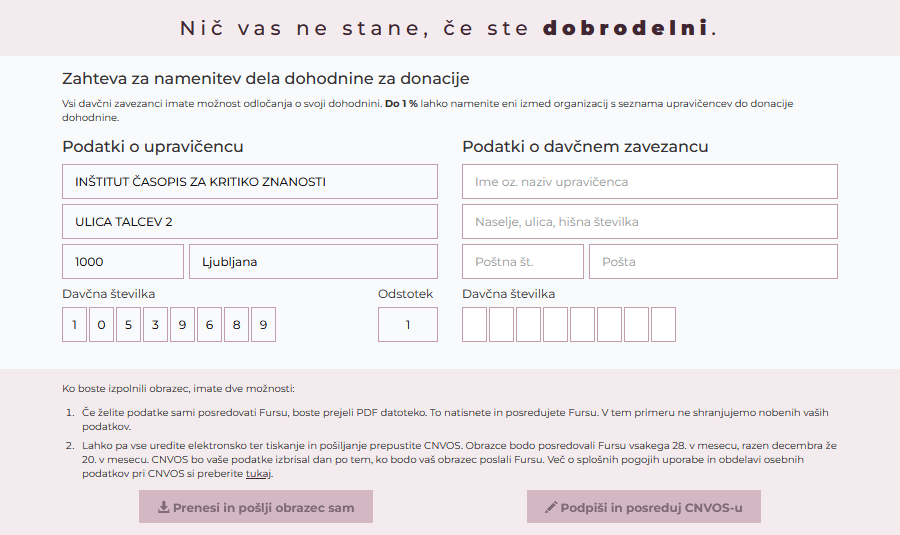CNVOS - Namenitev dela dohodnine za donacije CNVOS - Namenitev dela dohodnine za donacije