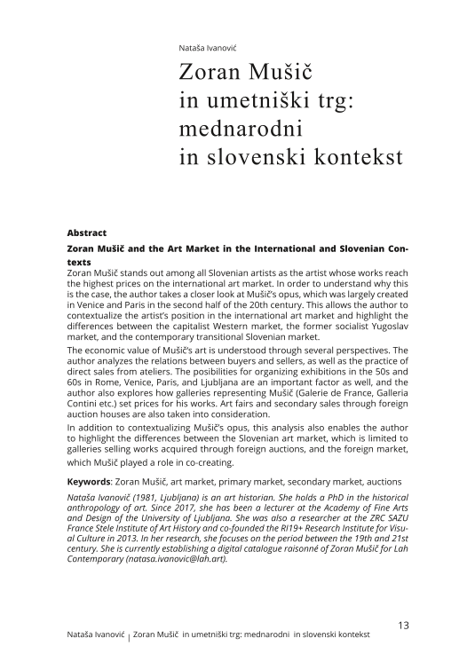 Zoran Mušič in umetniški trg: mednarodni in slovenski kontekst