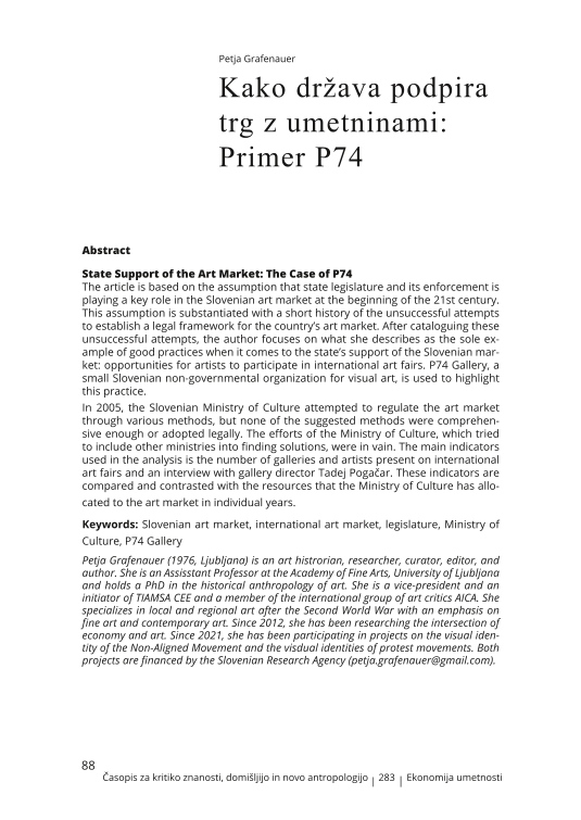 Kako država podpira trg z umetninami: Primer P74