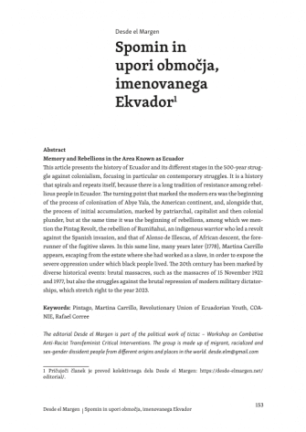 Spomin in upori območja, imenovanega Ekvador